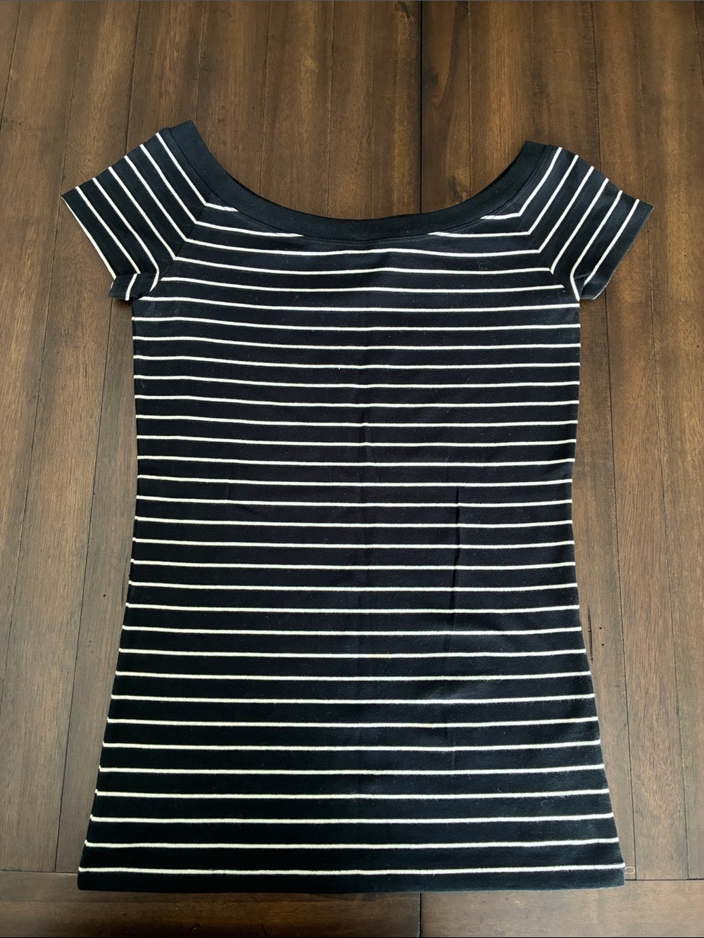 Ralph Lauren Black and White Striped Off-Shoulder Top